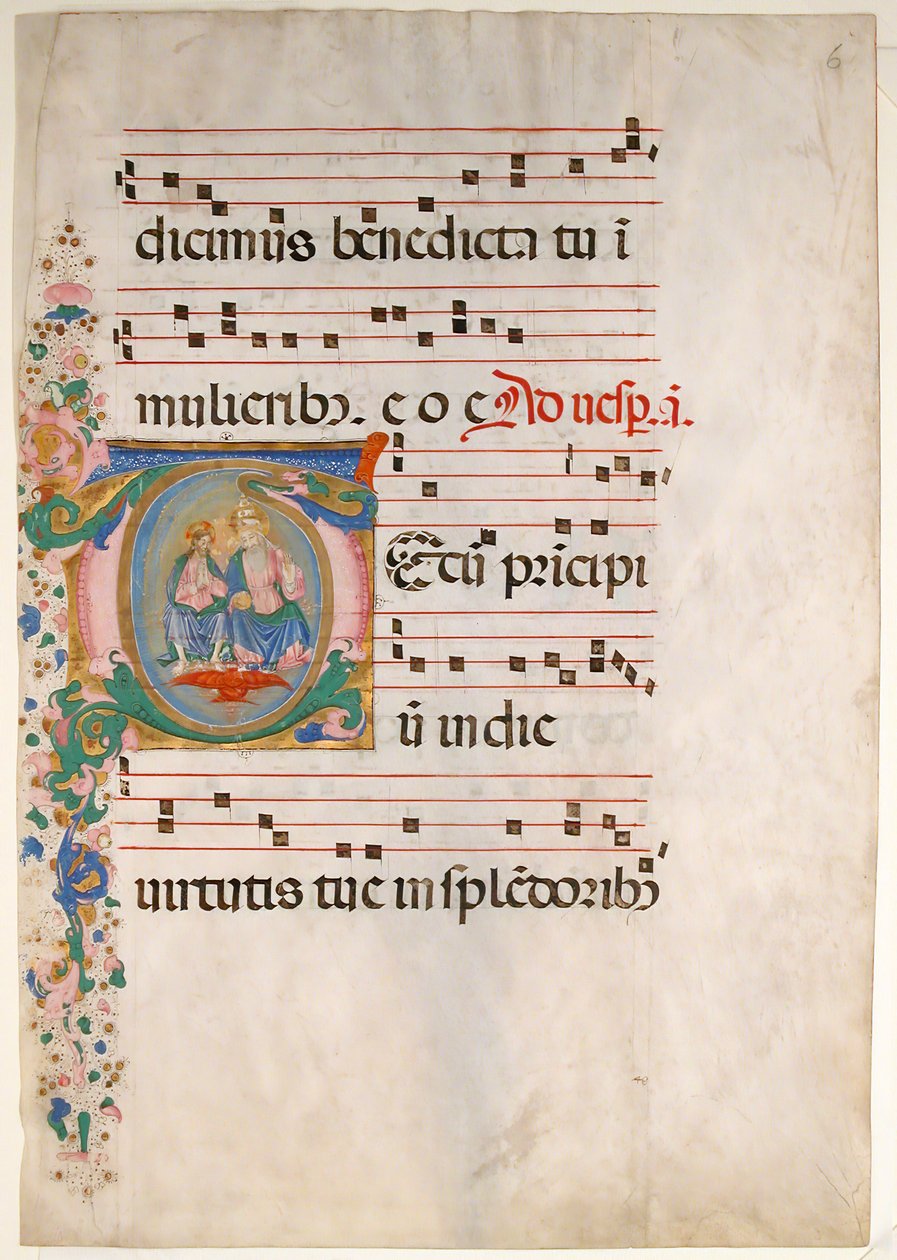 Hoja de manuscrito con la Trinidad en una inicial T, de un antifonario, segunda mitad del siglo XV de Master of the Riccardiana Lactantius