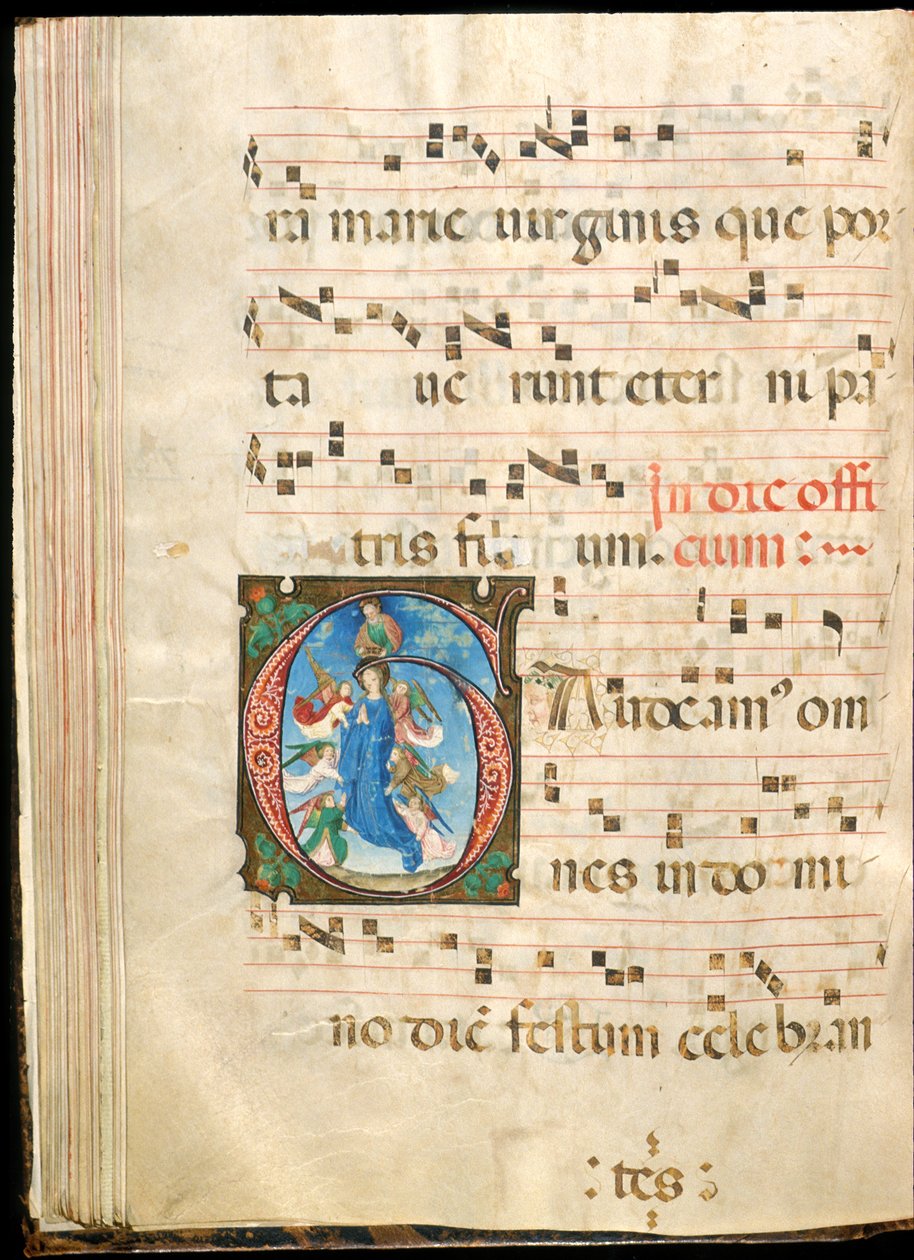 Asunción de la Virgen, f.72v de un gradual, finales del siglo XV (tinta, temple y pan de oro sobre pergamino) de Master of the Saluces Hours (attr. to)