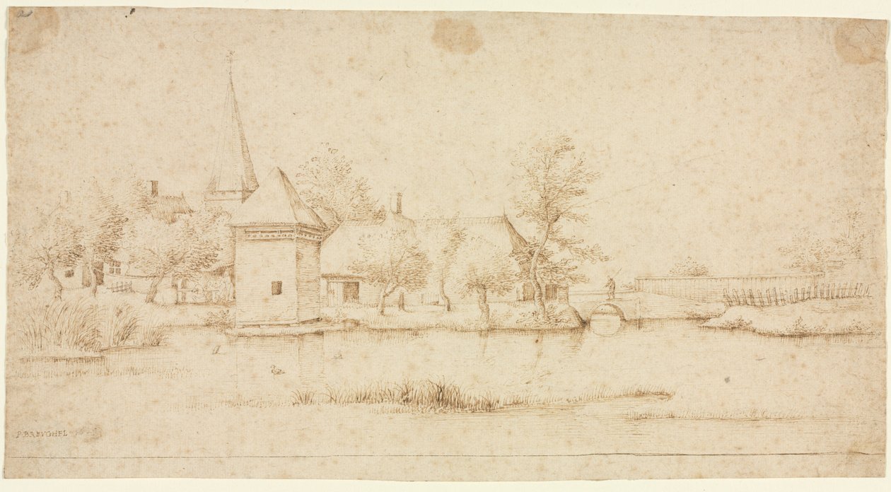 Paisaje con un pueblo amurallado, 1559-1561 de Master of the Small Landscapes