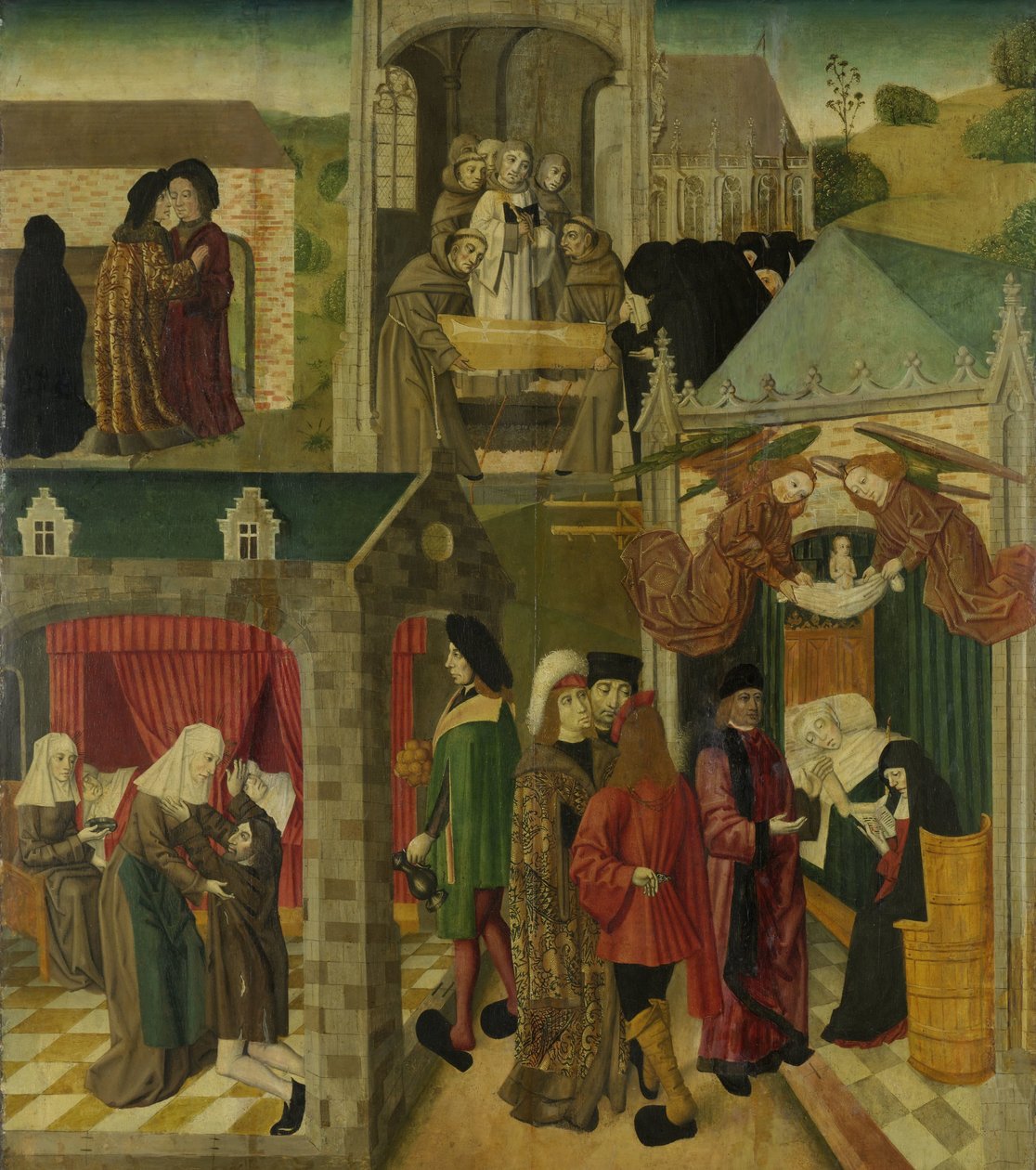 Santa Isabel de Hungría atendiendo a los enfermos en Marburgo, Muerte de Santa Isabel, ala interior derecha de un retablo realizado para la Grote Kerk de Dordrecht de Master of the St Elizabeth Panels
