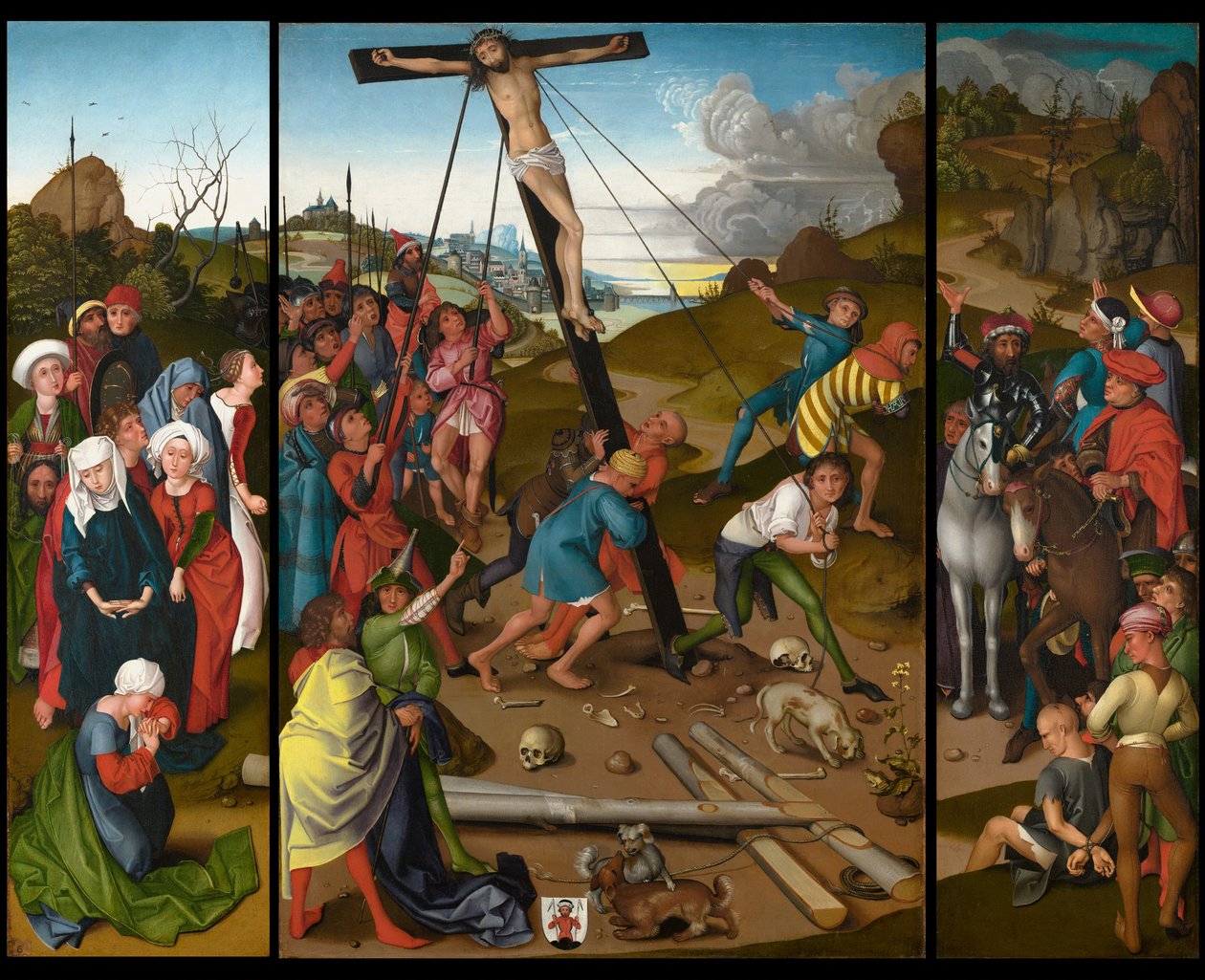 La elevación de la cruz (paneles central, izquierdo y derecho) de Master of the Starck Triptych
