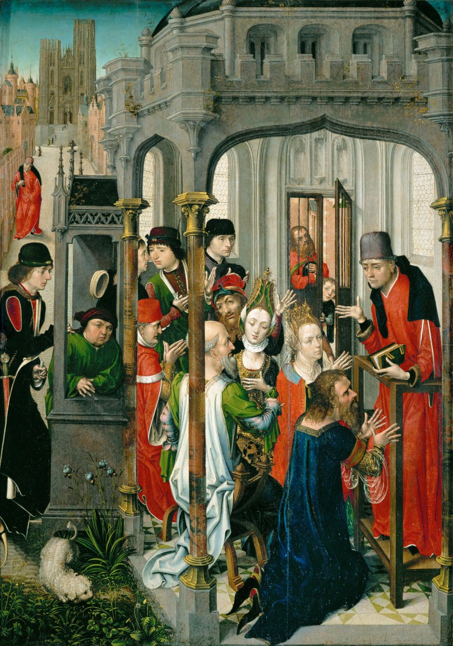 La predicación de San Gery, " el sermón pastoral ", con la iglesia de San Gudule al fondo ... de Master of the View of Saint Gudula