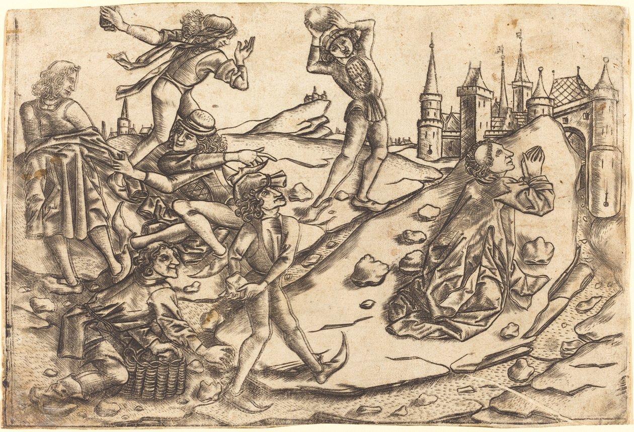 La Lapidación de San Esteban de Master with the Banderoles after Israhel van Meckenem