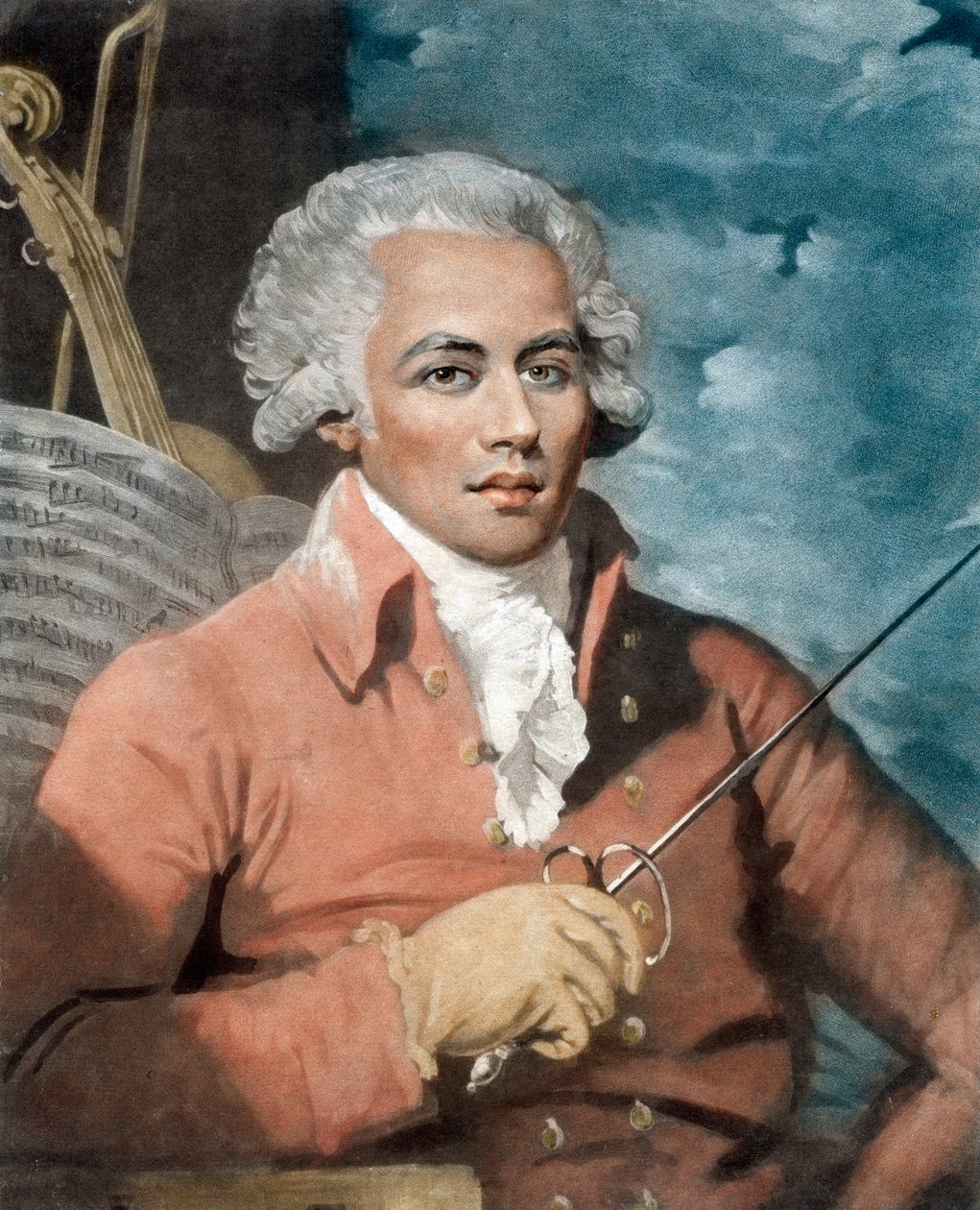 Joseph Boulogne (1748-99), Caballero de Saint-George; hijo de un propietario de plantación francés en Guadalupe y una esclava, Nanon, de origen africano - Retrato de Joseph Boulogne (1748-1799), Caballero de Saint-Georges, compositor de origen guadalupeño de Mather (after) Brown