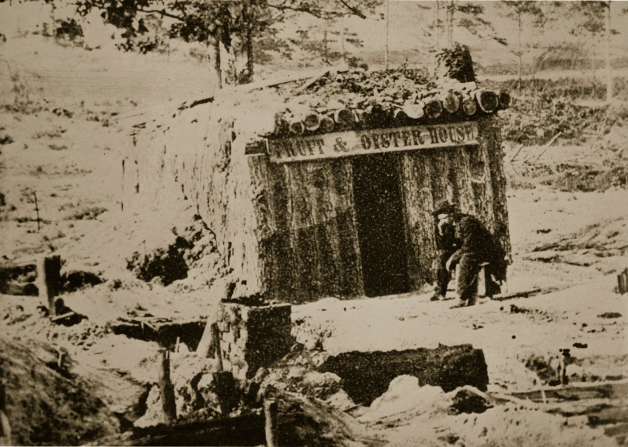 Restaurante a prueba de bombas en la línea de Petersburgo, 1861-65 de Mathew B. Brady