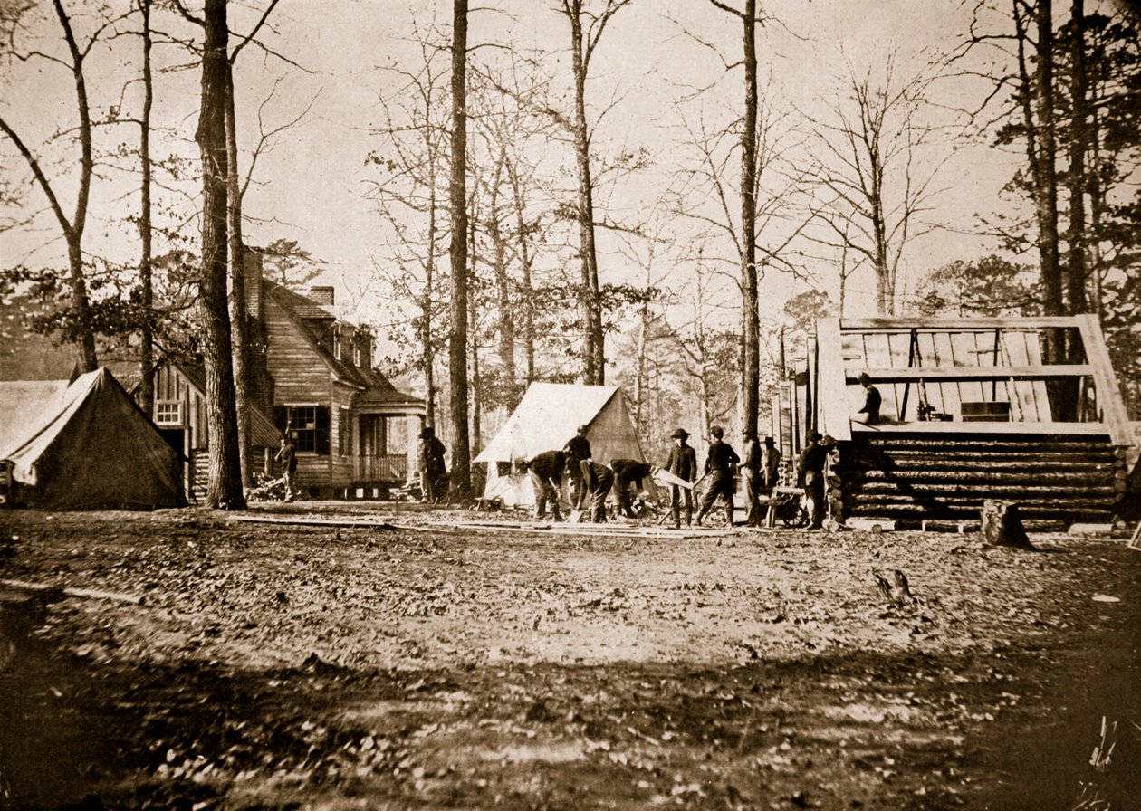 Construcción de cuarteles de invierno en City Point, 1861-65 de Mathew B. Brady