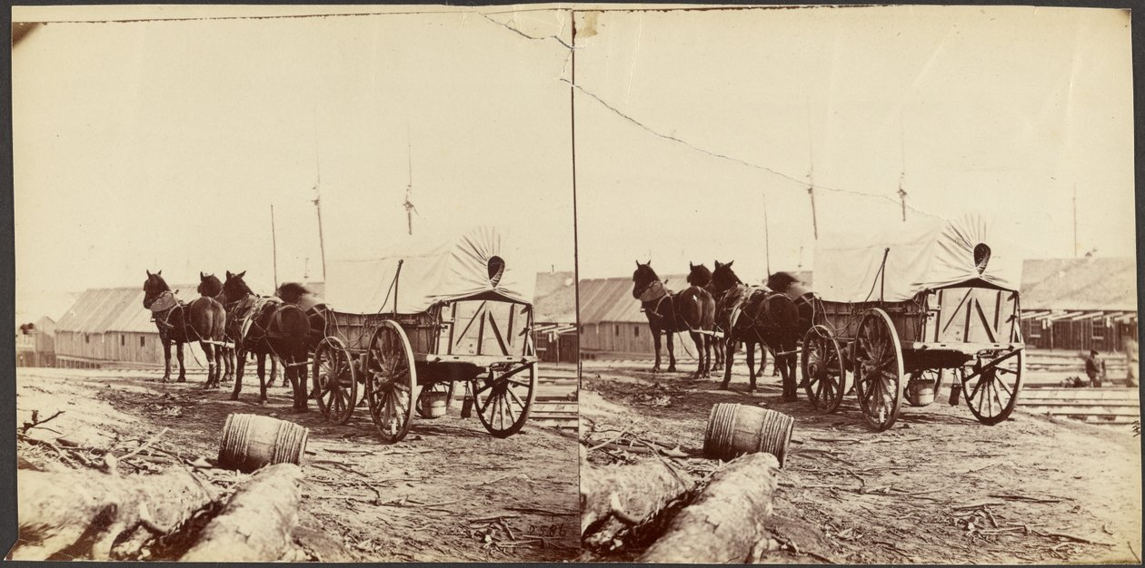 Carro del ejército que se dirige al almacén del economato de City Point para recoger suministros de Mathew B. Brady