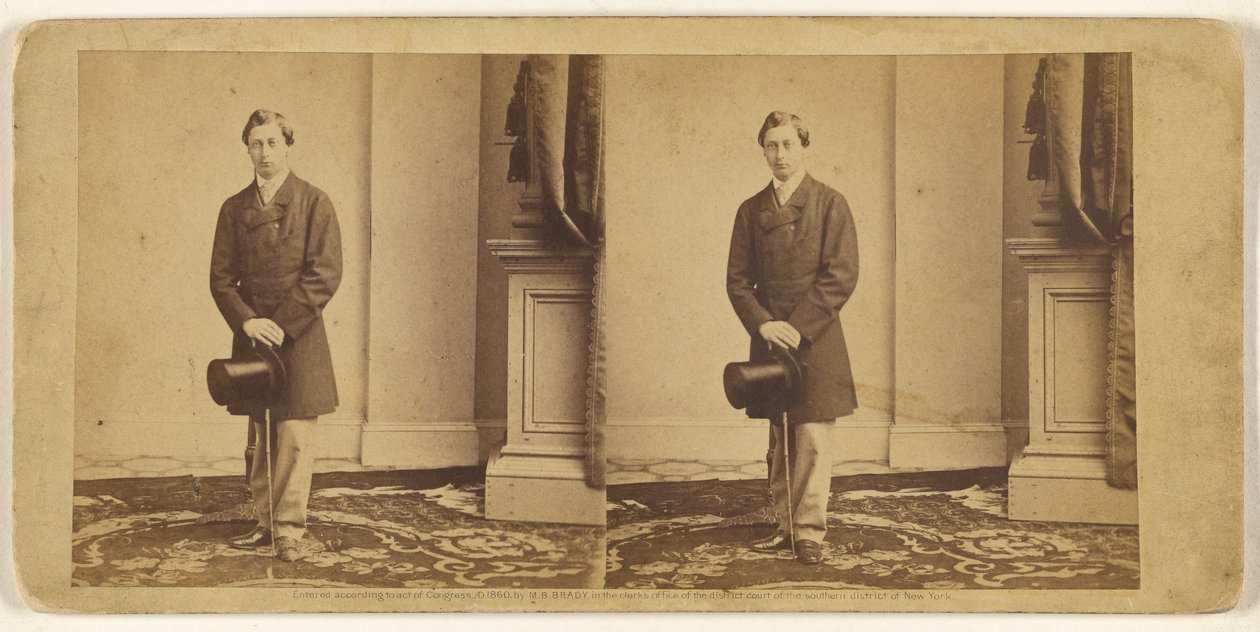 [Joven no identificado de pie, sosteniendo un sombrero de copa y un bastón] de Mathew B. Brady