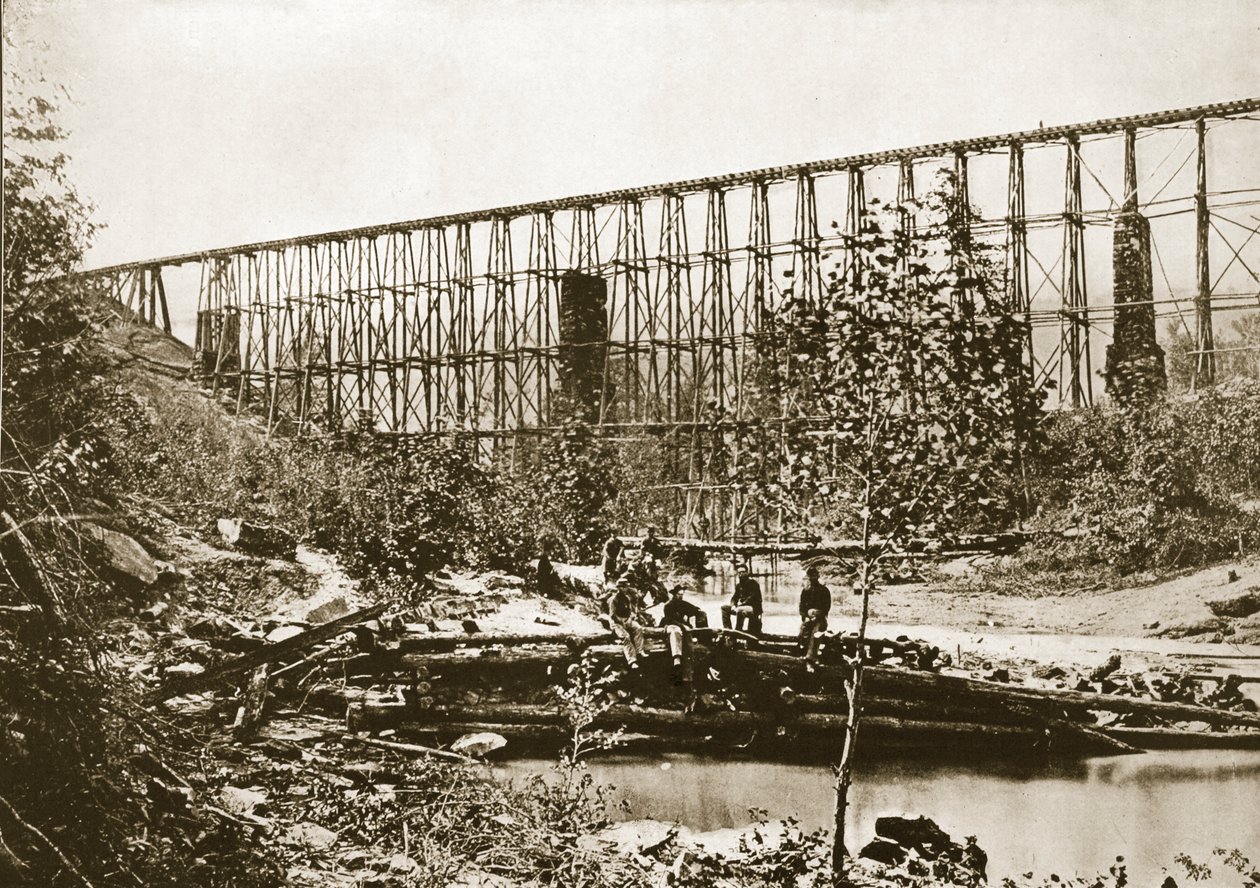 Puente de Falling Water, Ferrocarril de Nashville y Chattanooga, 1861-65 de Mathew B. Brady