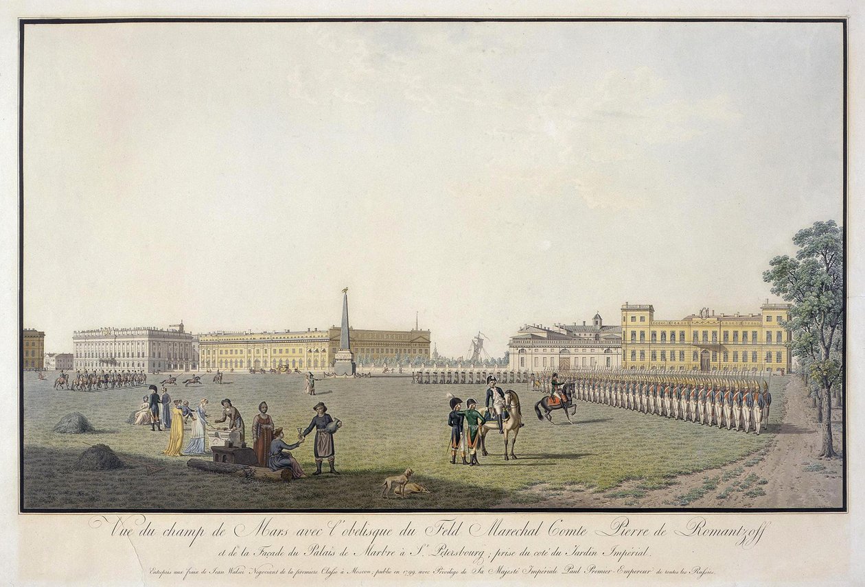 Vista del Campo de Marte y el Palacio de Mármol en San Petersburgo, 1804 de Mathias Gabriel Lory