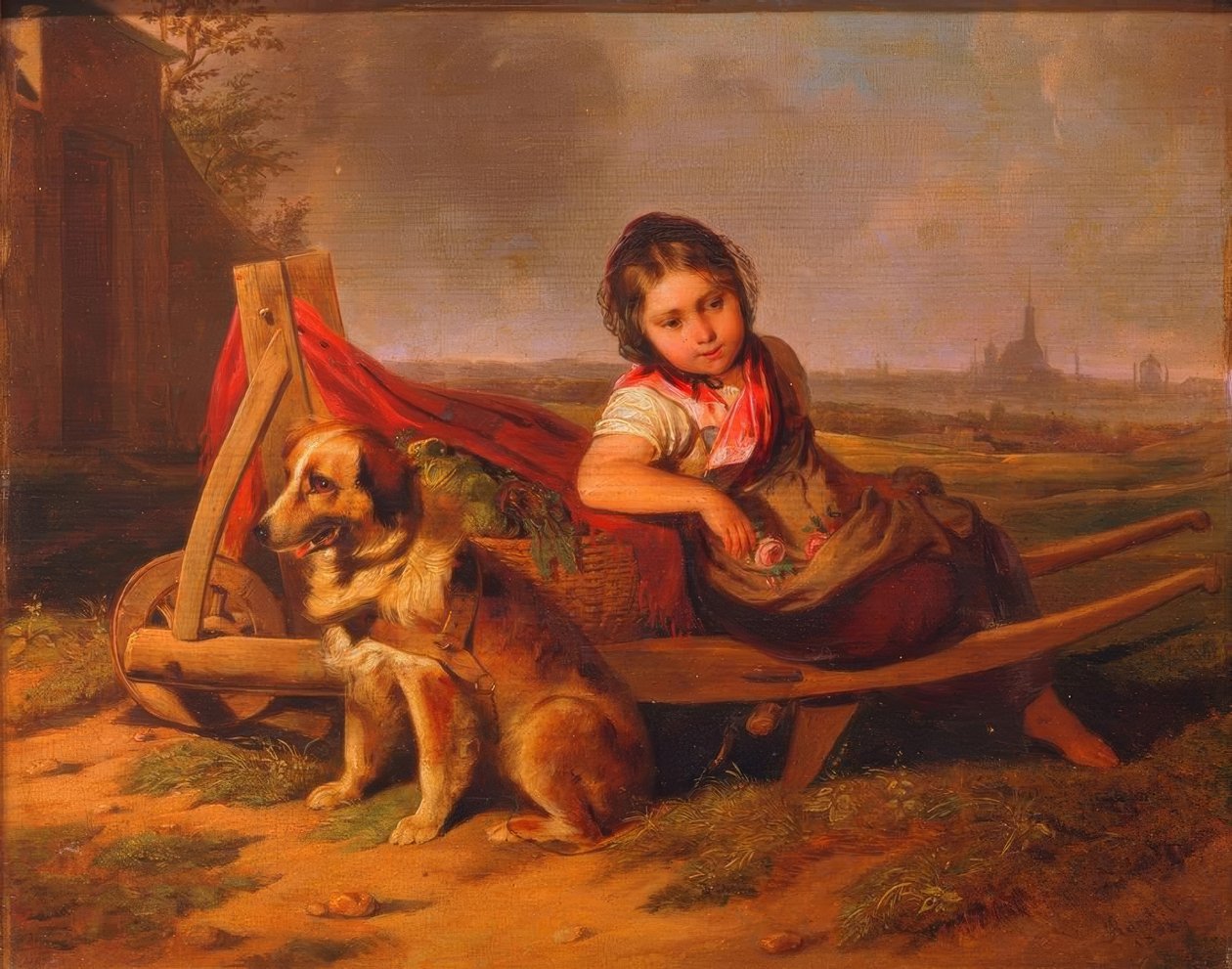 Niña con perro frente a Viena de Mathias Ranftl