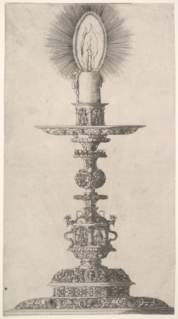 Candelabro con Vela Encendida de: Insigne Ac Plane Novum Opus Cratero graphicum, Ein n..., 1551 de Mathias Zundt