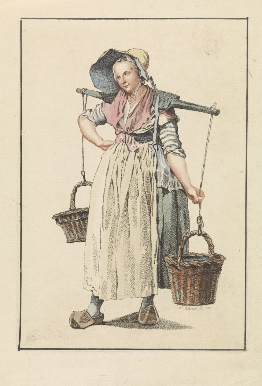 Campesina con dos cestas sobre un yugo de Mathias de Sallieth