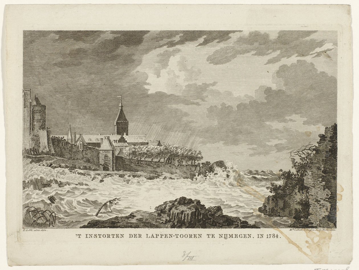 Colapso de la torre lapona en Nijmegen, 1784 Colapso de la Torre Lapp en Nijmegen. En 1784 (título sobre objeto) de Mathias de Sallieth