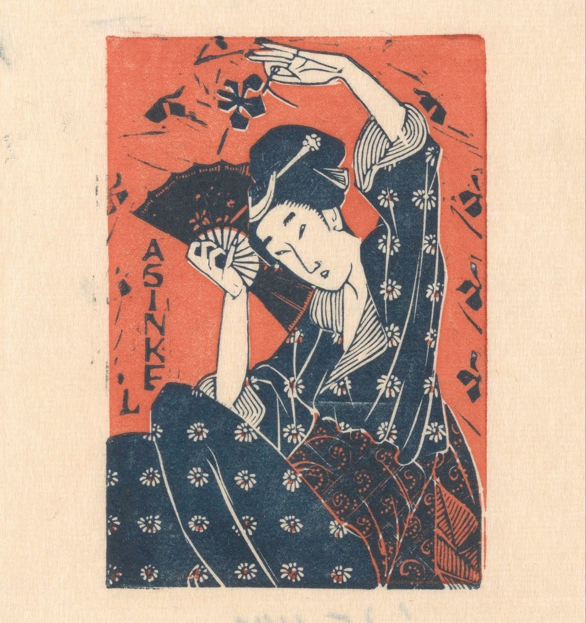 Tarjeta publicitaria de A. Sinkel con una mujer japonesa de Mathieu Lauweriks