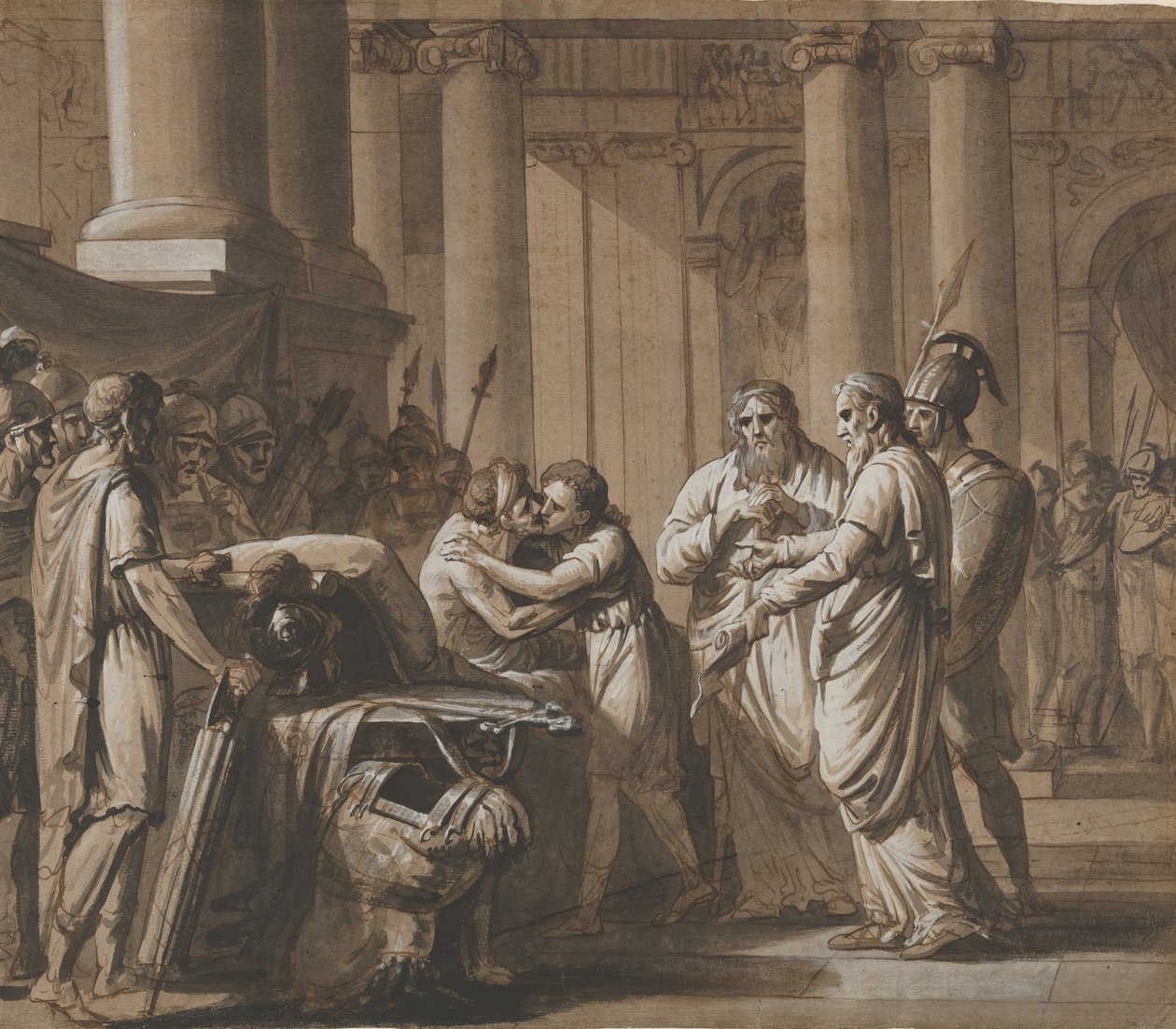 Escena de la historia romana, representando a un joven recibiendo armadura de un moribundo, finales del siglo XVIII-mediados del siglo XIX de Mathieu Van Brée