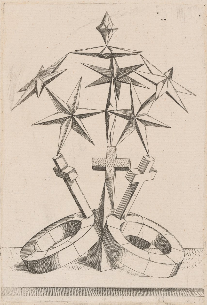 Una perspectiva de siete estrellas equilibradas en tres cruces de Mathis Zündt, after Hans Lencker
