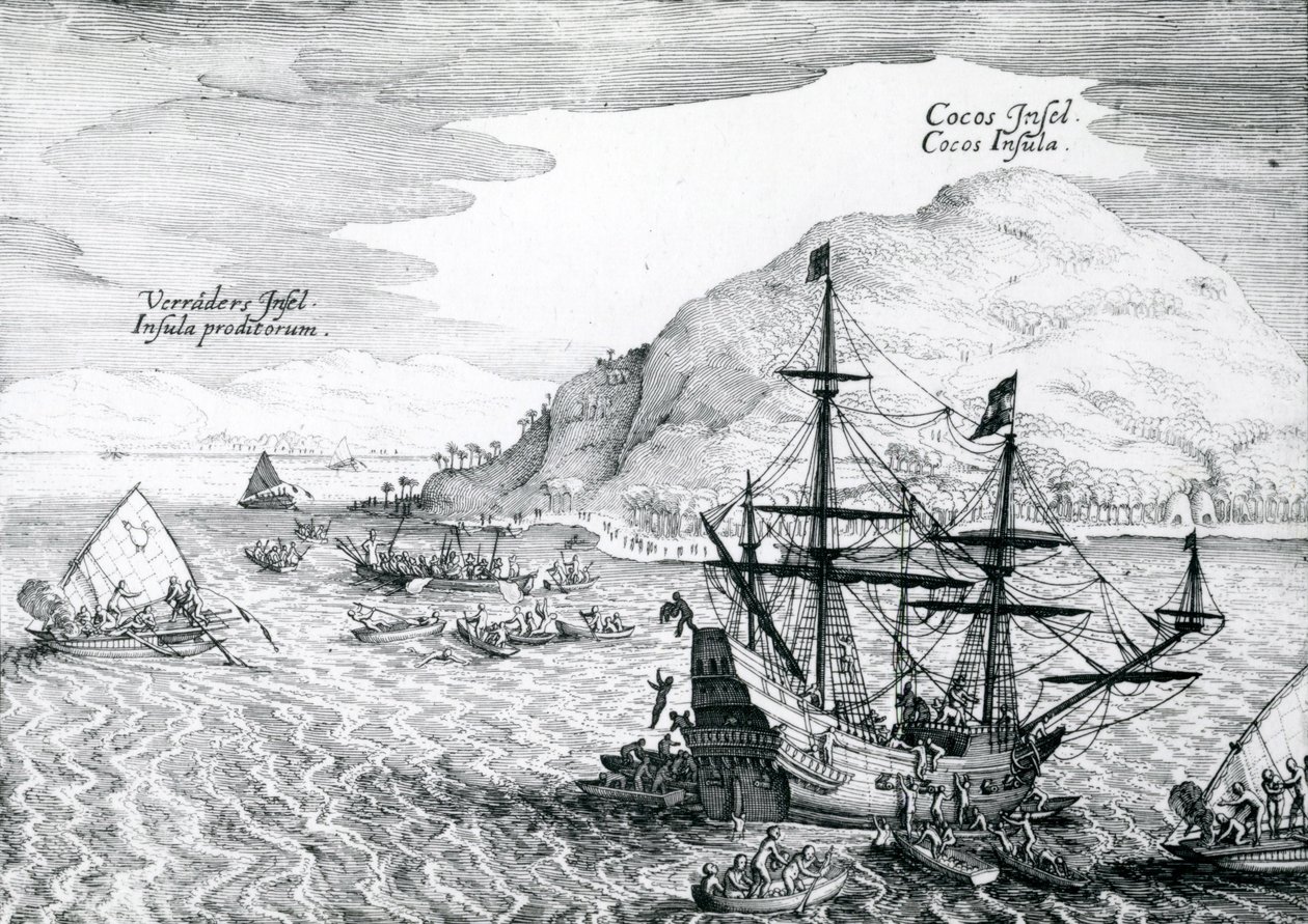 Vista de la Isla de Cocos y la Isla de Verraders, 1655 de Mattaus the Younger Merian