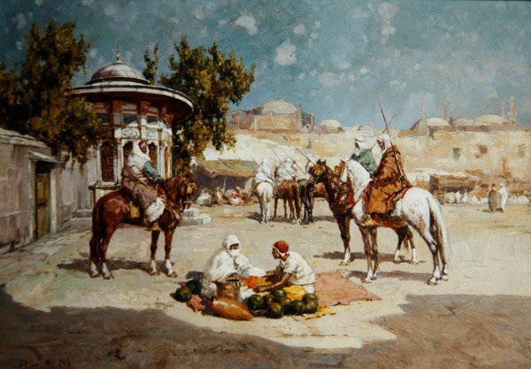 Guerreros árabes en una plaza de mercado, c.1910 de Matteo Da Angelo Rossotti