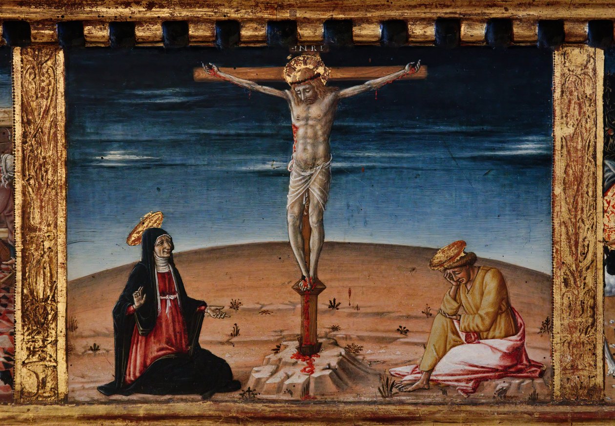 Virgen con el Niño y los santos Santiago, Agustín, Bernardino y Margarita, primeras décadas del siglo XIV (temple sobre tabla) de Matteo di (c.1430-95) Giovanni