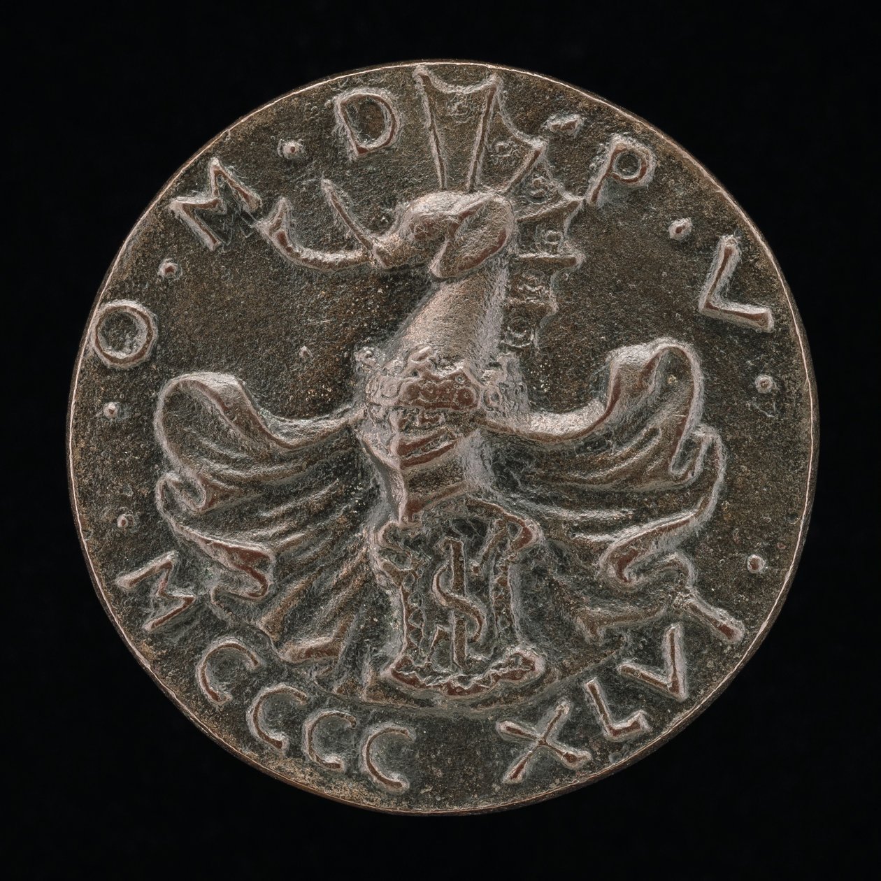 Escudo, casco, cresta de elefante y mantling [reverso], 1446 de Matteo di Andrea de Pasti