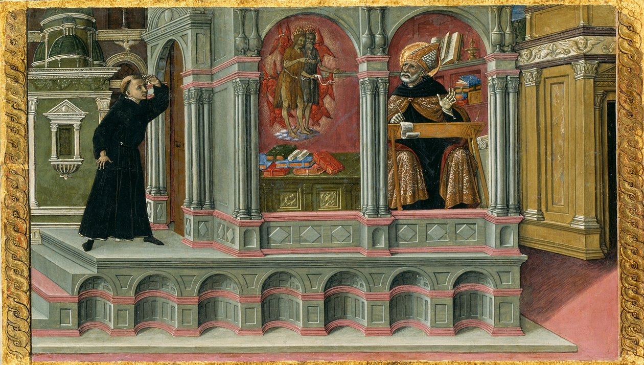 La visión de San Agustín de los santos Jerónimo y Juan Bautista de Matteo di Giovanni