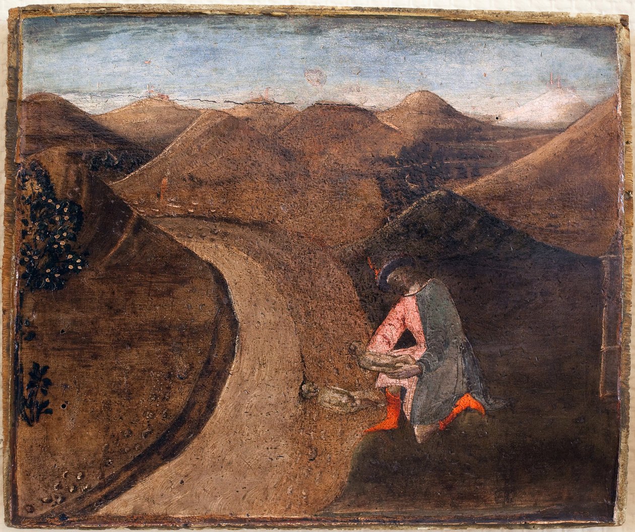 Leyenda de Rómulo y Remo: Amulio coloca a los gemelos en el Tíber. Pintura de Matteo di Giovanni (1430-1495), témpera sobre madera, 28,5 x 34 cm. Arte italiano del siglo XV. Museo de Bellas Artes de Libourne. de Matteo di Giovanni di Bartolo