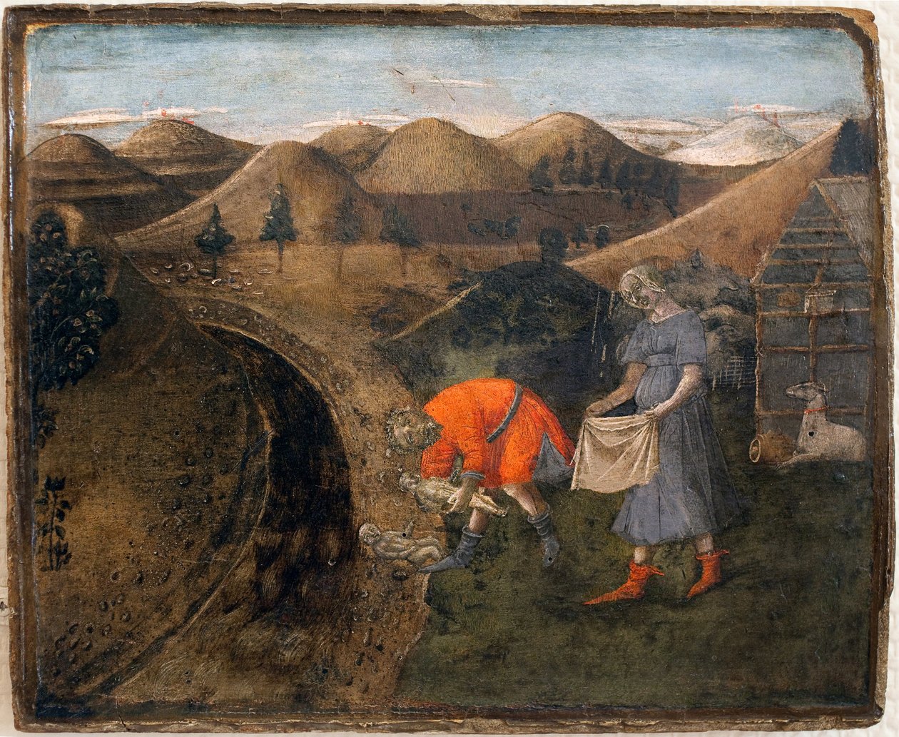 Leyenda de Rómulo y Remo: Rómulo y Remo recogidos por el pastor Faustulus de Matteo di Giovanni di Bartolo