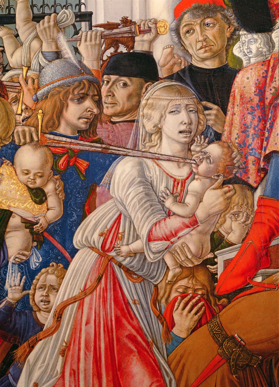La masacre de los inocentes (detalle de un soldado atravesando a un bebé con su espada) de Matteo di Giovanni di Bartolo