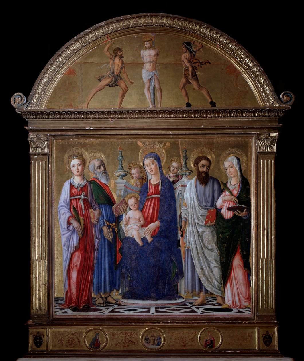 Virgen con niño y San Bartolomé, Santa Catalina, Santa Lucía y San Mateo de Matteo di Giovanni di Bartolo