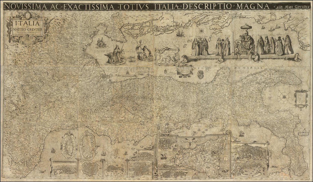 Mapa de Italia de 1630 de Matthaeus Greuter, publicado en 1657 por Stefano Scolari de Matthaus Greuter
