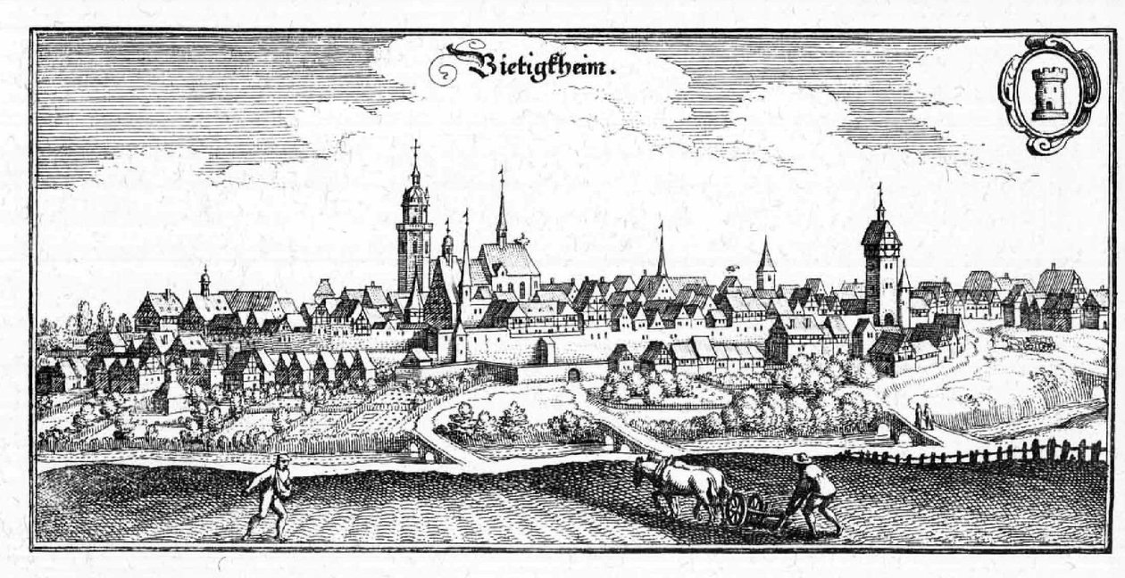 Bietigheim - extracto de Topographia Sueviae (Schwaben) de Matthaus Merian