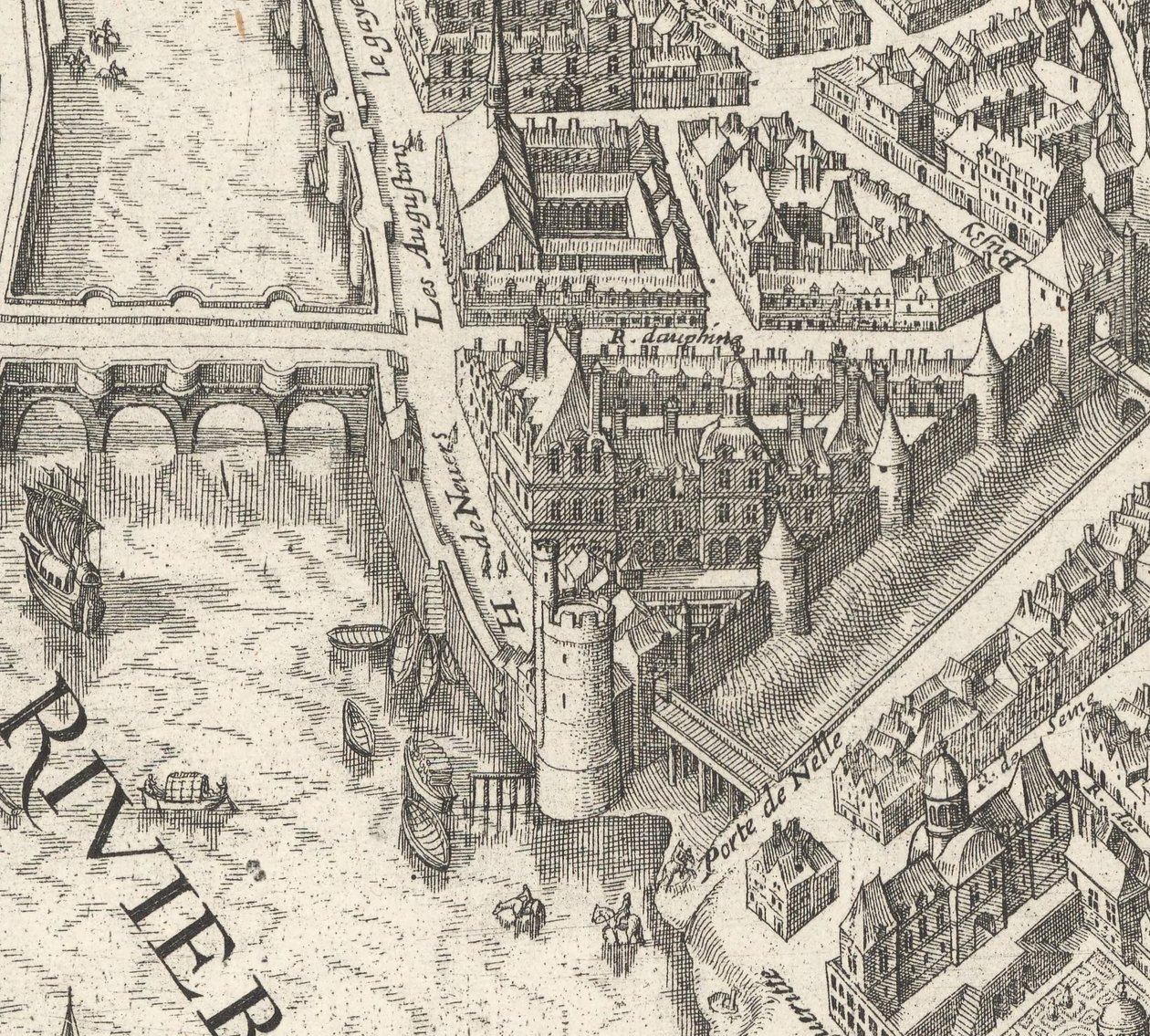 Hôtel de Nevers en el plano Merian de París de 1615 - David Rumsey de Matthaus Merian