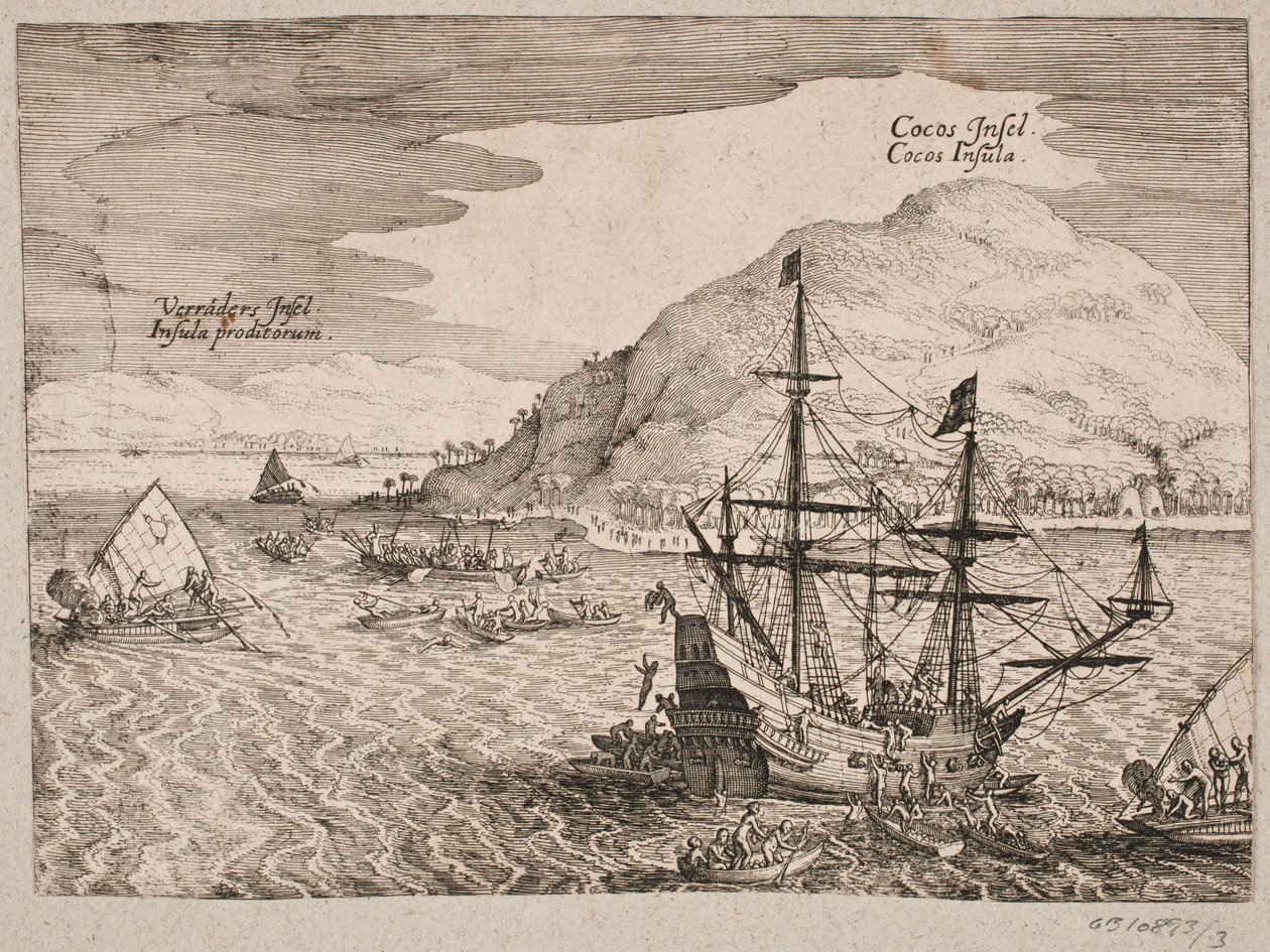 Sobre el desembarco de los holandeses en la Isla del Coco de Matthäus Merian d.Æ.