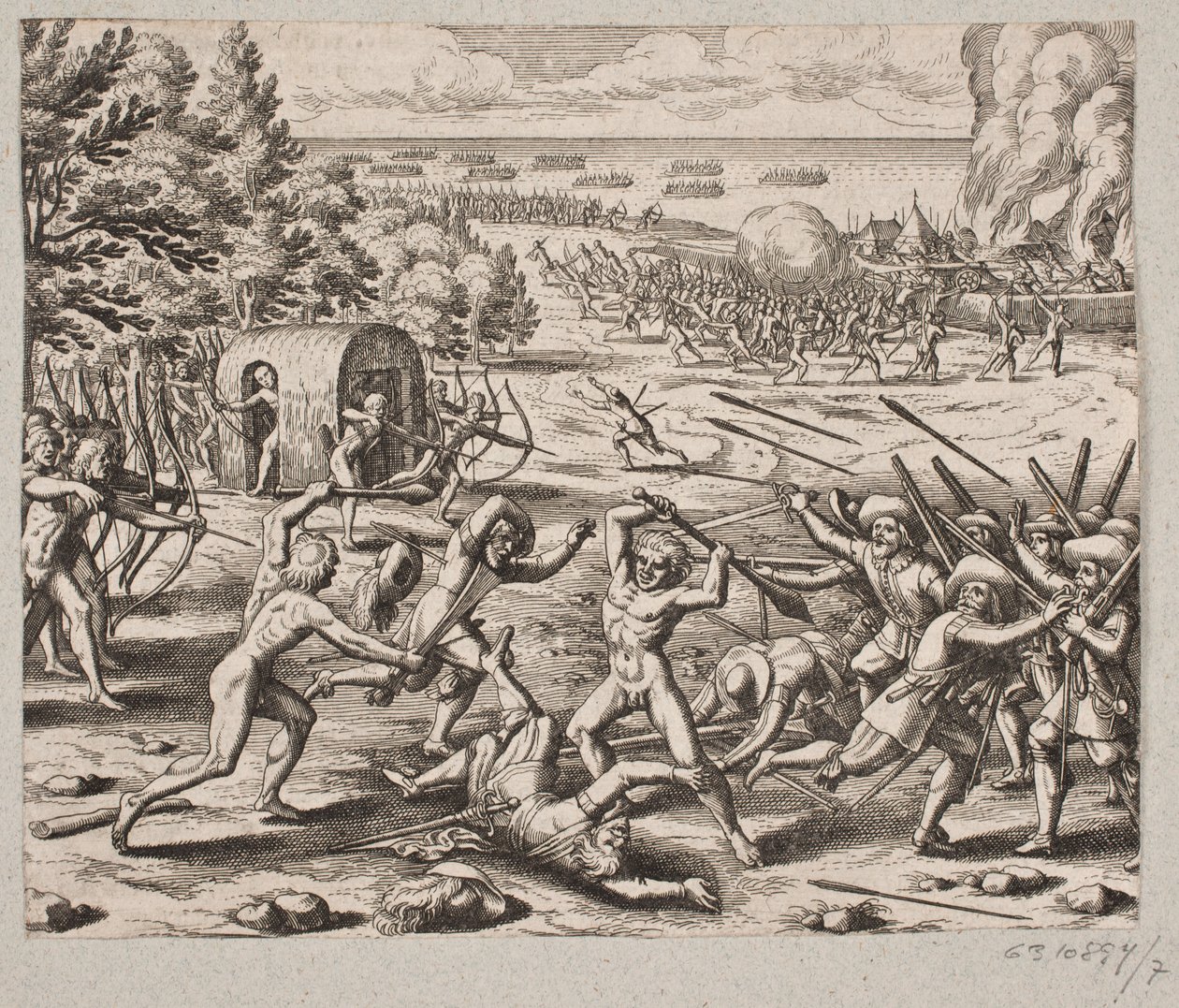 Tan pronto como llegaron al asentamiento de los salvajes, el Sr. San Juan vio 300 caribes de Matthäus Merian d.Æ.