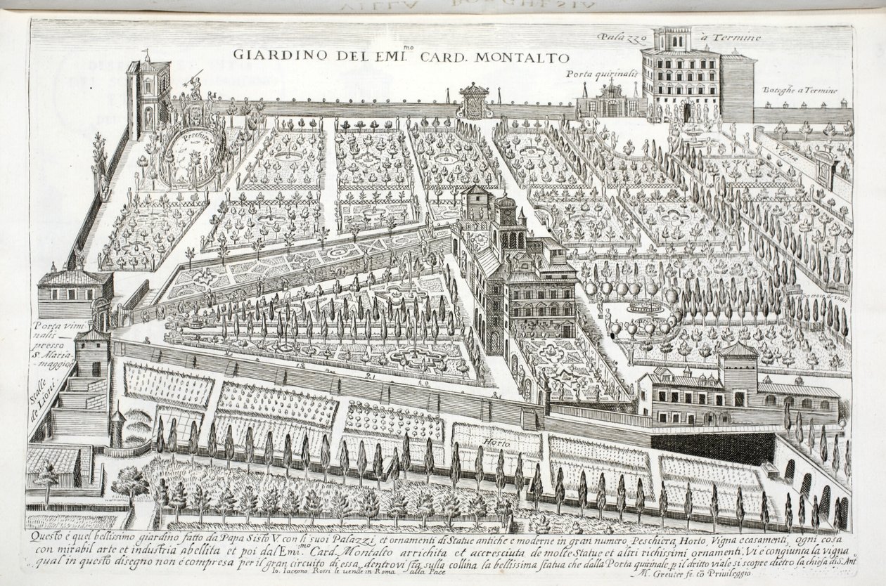 Vista de los jardines del Cardenal Montalto, c.1620 de Matthaus Greuter