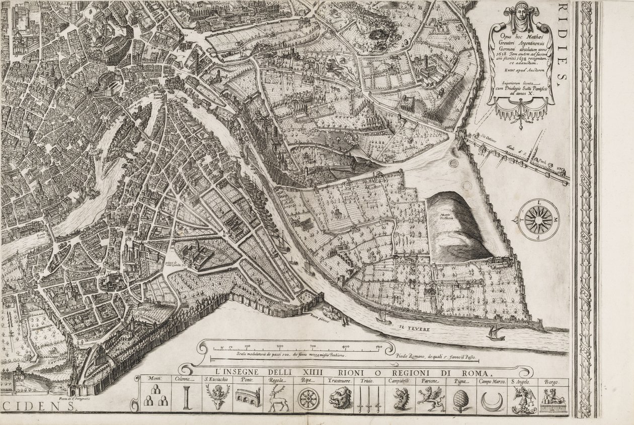 Mapa de Roma. Parte inferior derecha de Matthaus Greuter