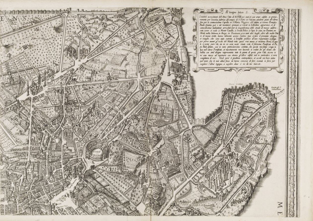 Mapa de Roma, parte superior derecha de Matthaus Greuter