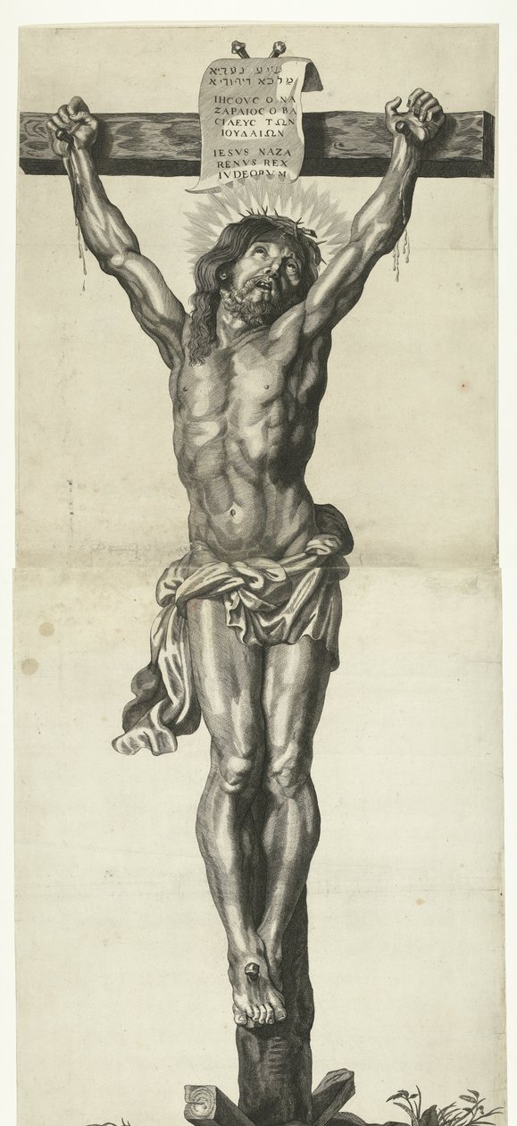 Cristo en la cruz Serie de Ecce Homo, Cristo Crucificado, Virgen María y Juan Evangelista de Mattheus Borrekens