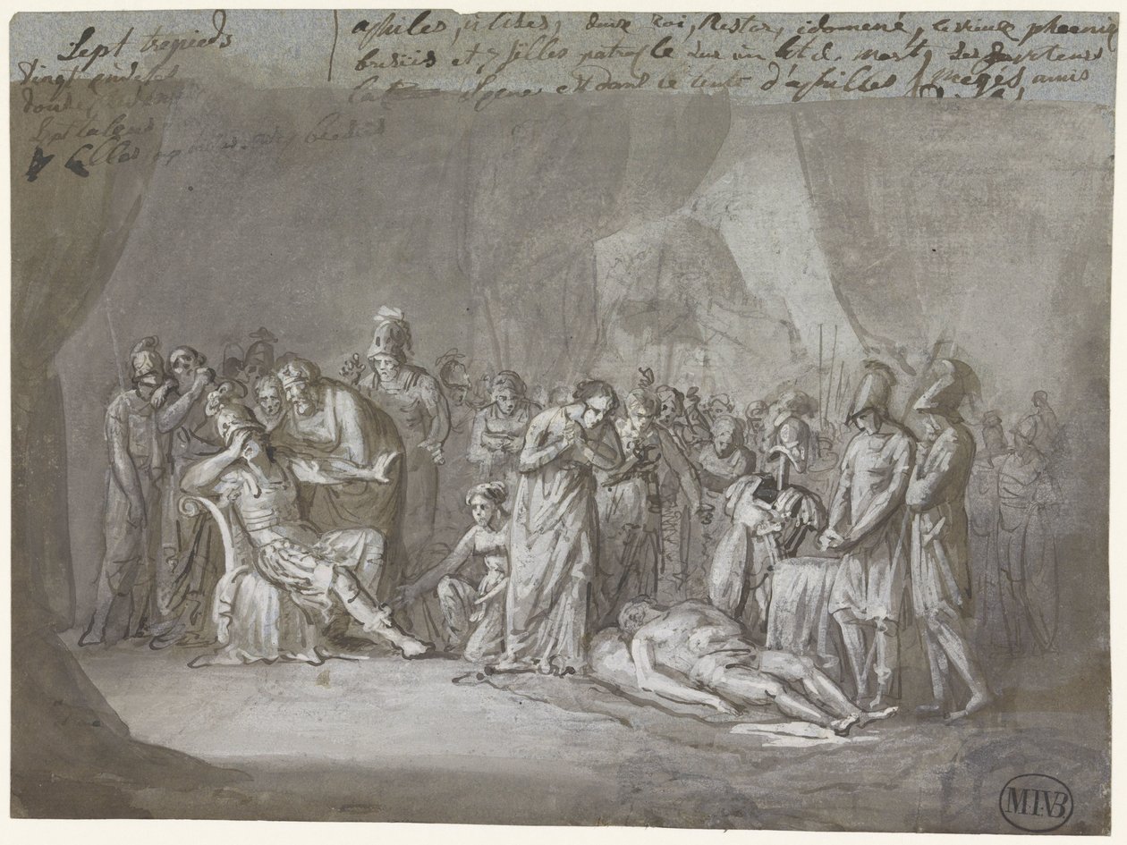 El cadáver de Patroclo en la tienda de Aquiles se lamenta de Mattheus Ignatius van Bree