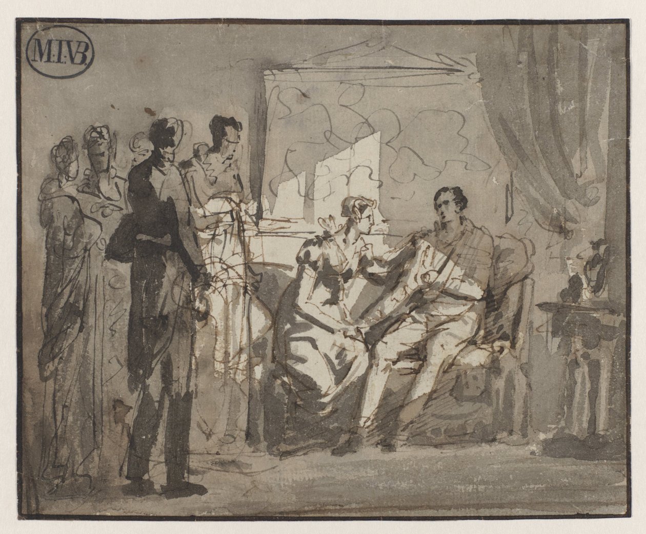 La reina Guillermina visita al príncipe de Orange herido, tras la batalla de Waterloo, en Bruselas de Mattheus Ignatius van Bree