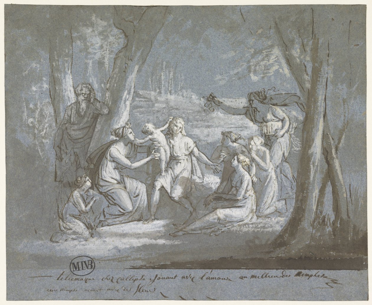 Telémaco y Calipso jugando con un Amor de Mattheus Ignatius van Bree