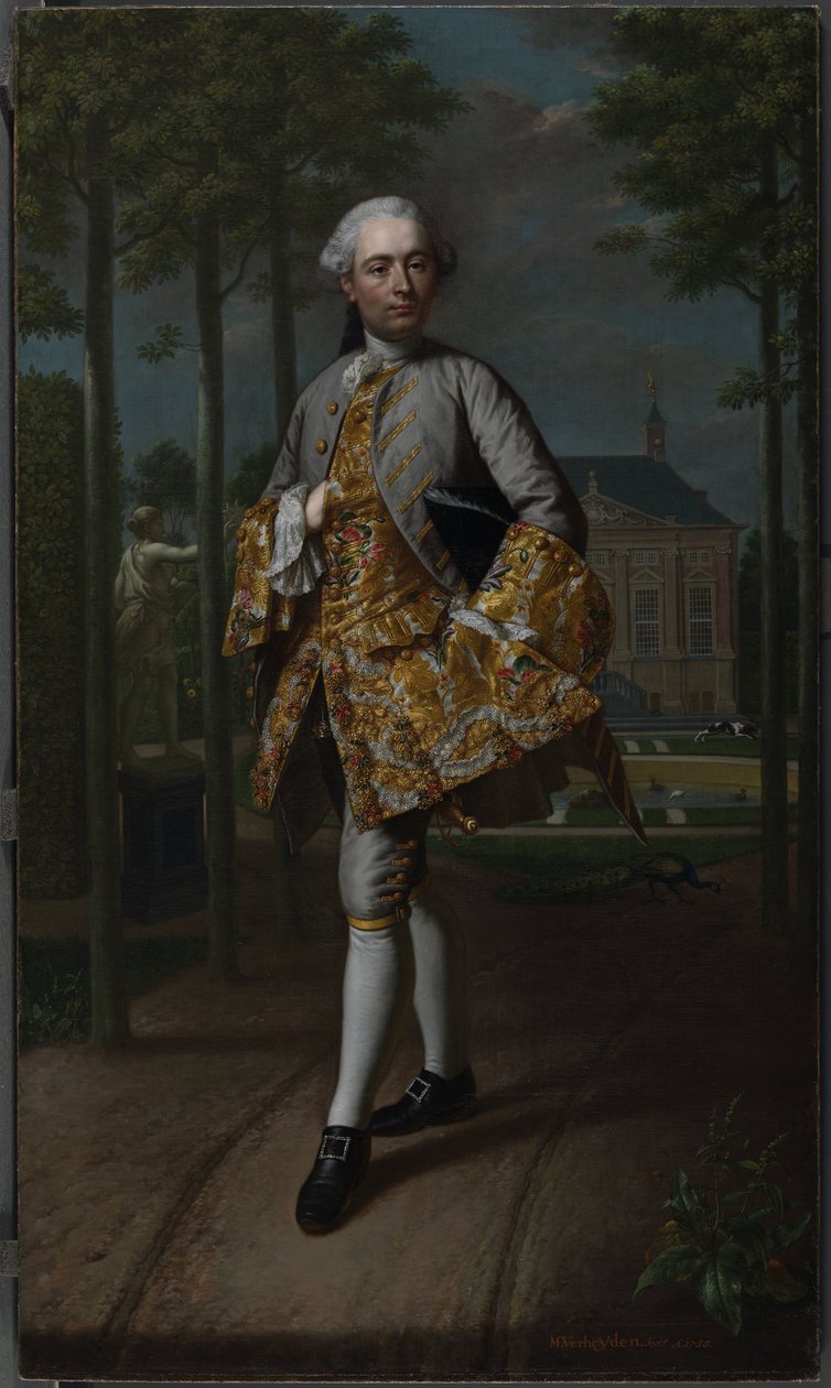 Retrato de Gerard Cornelis van Riebeeck
Gerard Cornelis van Riebeeck (1722-1759), secretario de Delft, presumiblemente de pie delante de su casa de campo Essensteyn en Voorburg de Mattheus Verheyden
