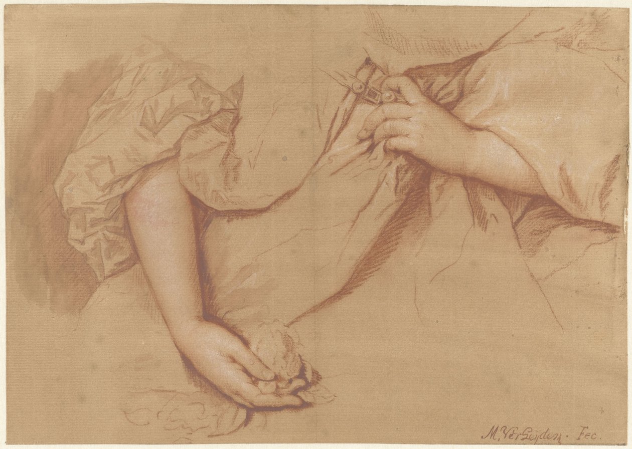 Estudio de un brazo izquierdo y derecho sobre un vestido amplio de Mattheus Verheyden