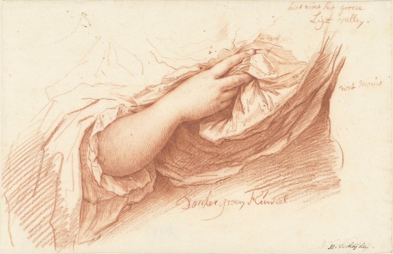 Estudio de un brazo y una mano derechos en una manga ancha de Mattheus Verheyden