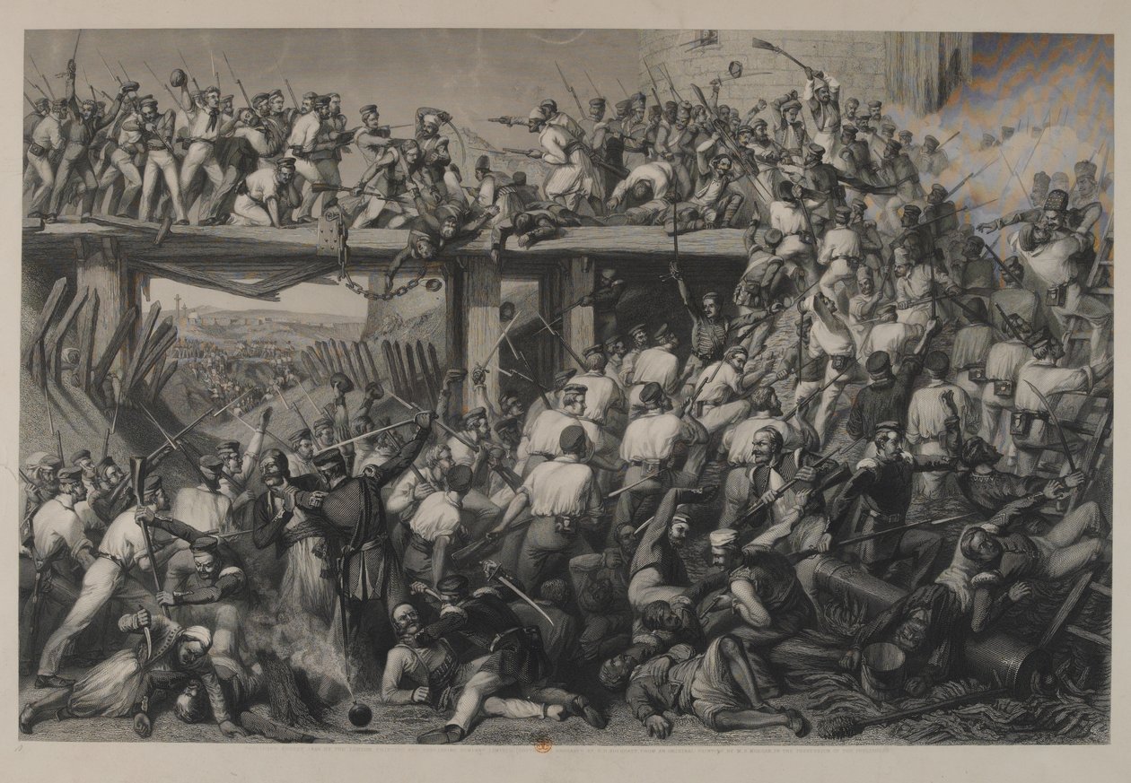 Asalto de Delhi, grabado por T.H. Sherratt, publicado por la London Printing and Publishing Company, Agosto de 1859 de Matthew Somerville Morgan