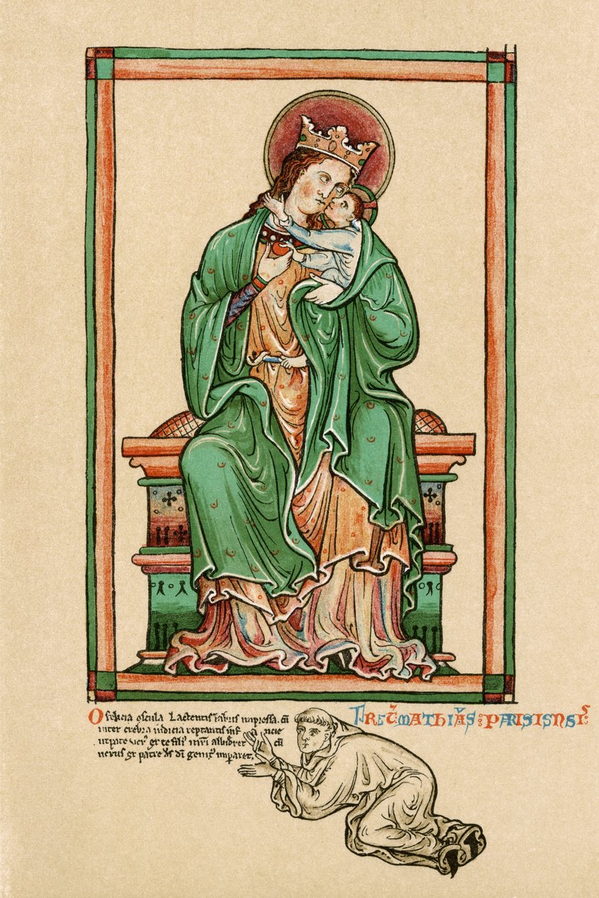 Virgen y Niño con autorretrato arrodillado a sus pies de Matthew Paris
