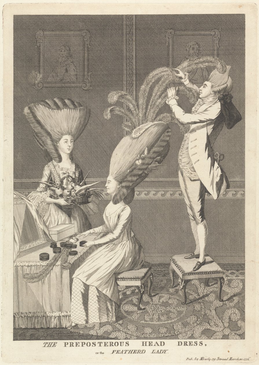 El absurdo vestido de cabeza, o la dama emplumada de Matthew Darly