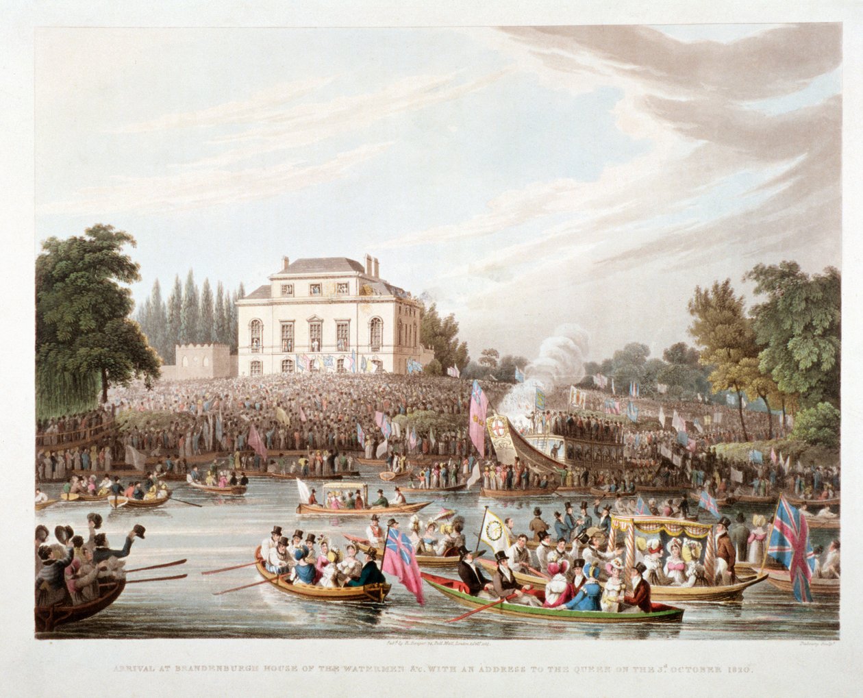 Vista del río Támesis en Brandenburgh House, Hammersmith, Londres, 1821 de Matthew Dubourg