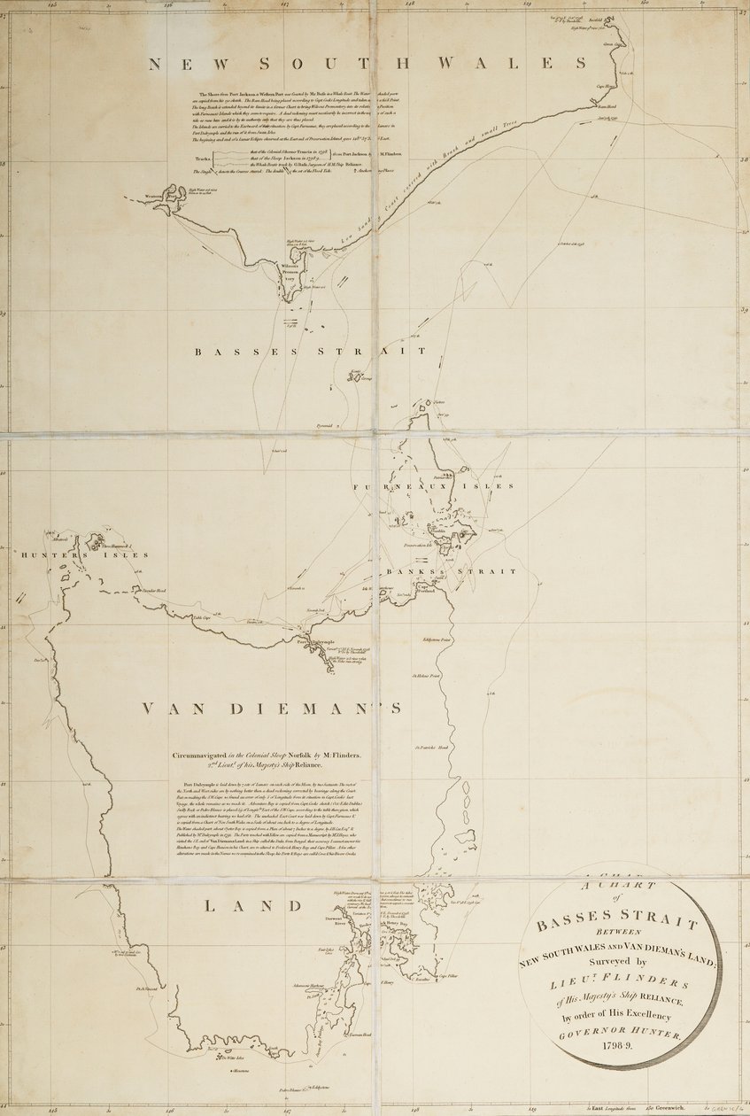 Carta del estrecho de Basses, entre Nueva Gales del Sur y Van Diemans Land, levantada por el teniente Flinders del HMS 